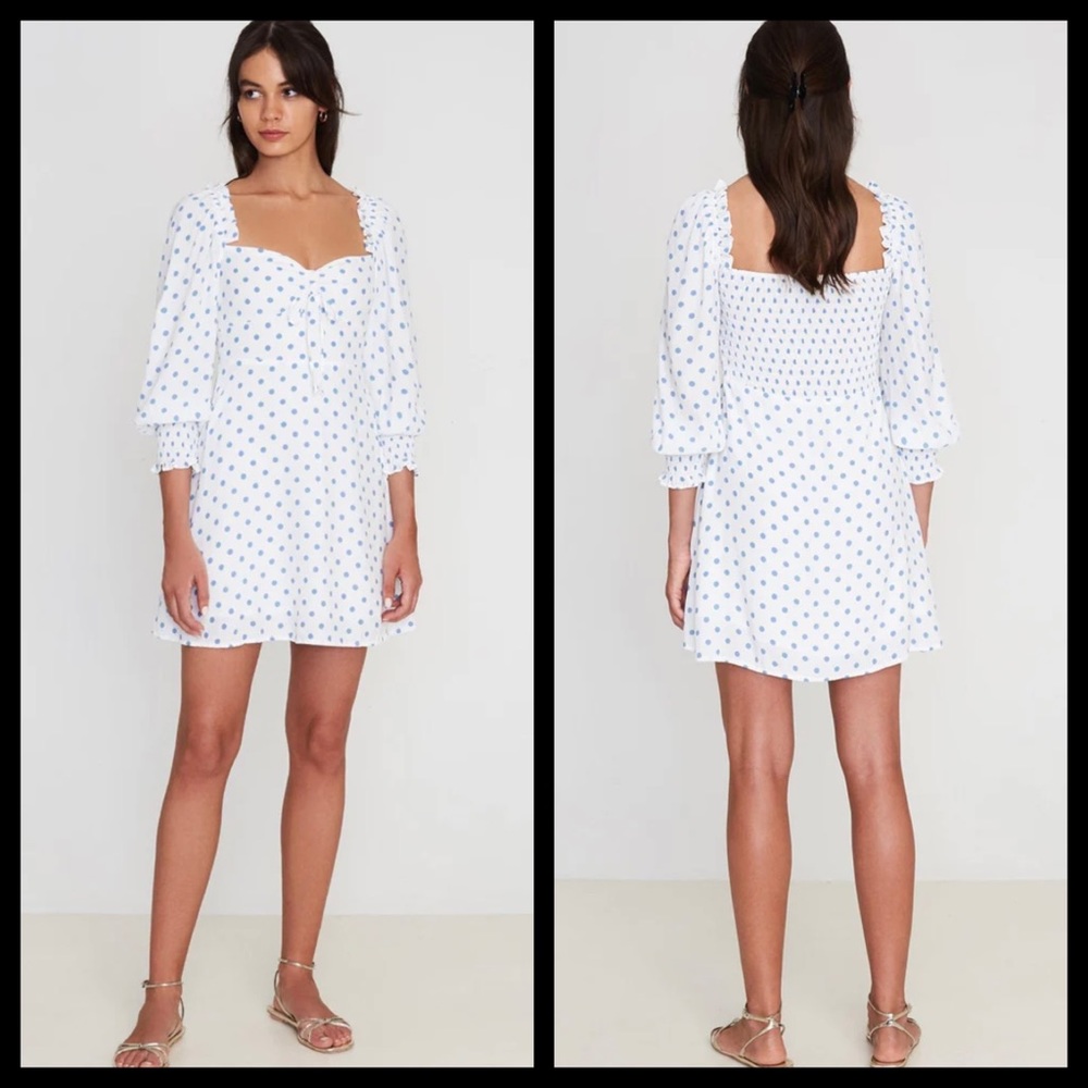 NWOT Faithfull the Brand Blue/White Maurice Dot Print Arianne Mini Dress
